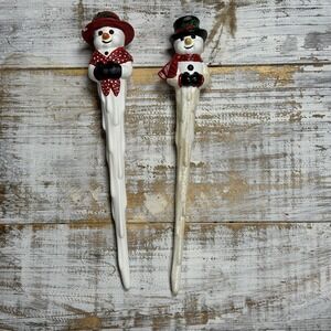 2 Vintage Ceramic Snowmen Icicle Ornaments‎